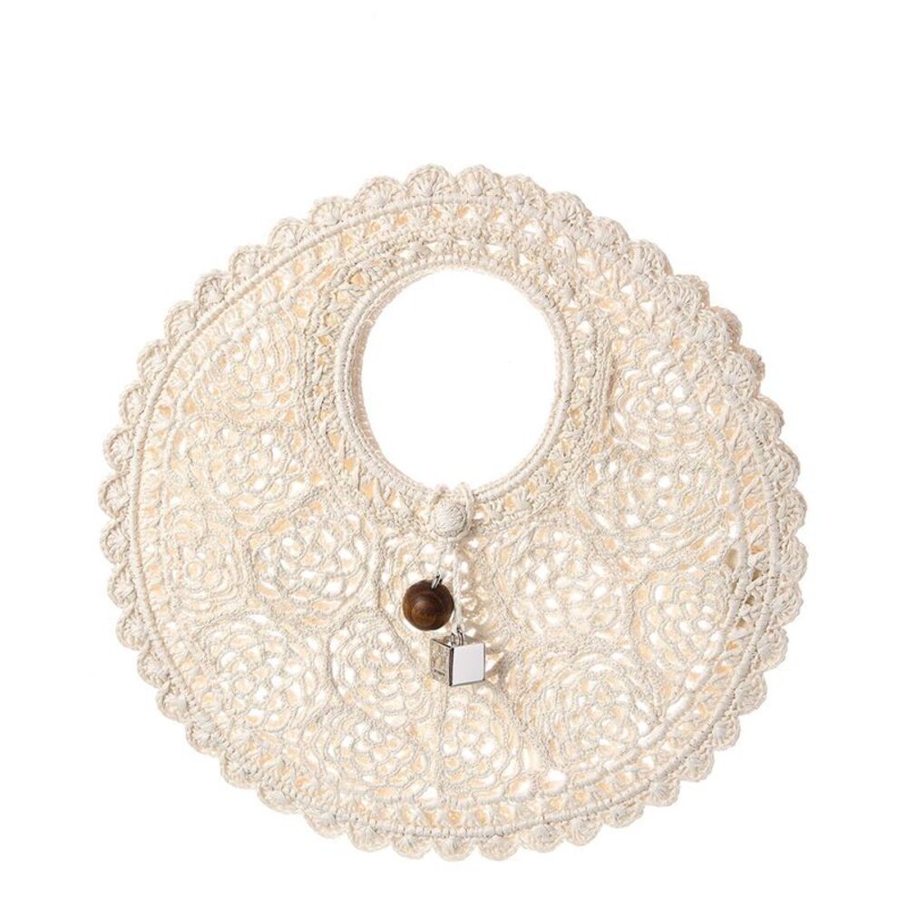 Jacquemus Spiaggia Small Raffia Round Tote, White